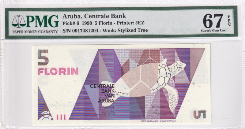 Aruba, 5 Florin, 1990, UNC, p6
PMG 67 EPQ, High condition 
Estimate: USD 50-10...