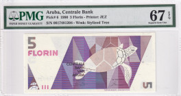 Aruba, 5 Florin, 1990, UNC, p6
PMG 67 EPQ, High condition 
Estimate: USD 50-100