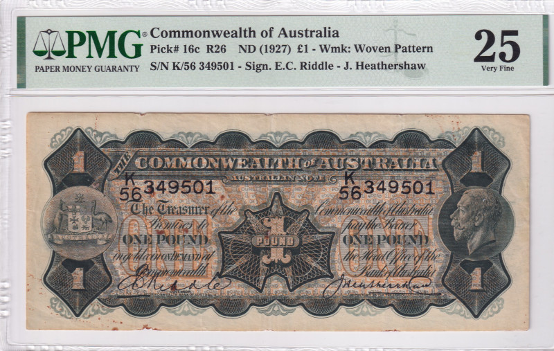 Australia, 1 Pound, 1927, VF, p16c
PMG 25, Commonwealth of Australia
Estimate:...