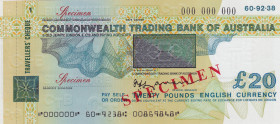 Australia, 20 Pounds, UNC, SPECIMEN
Commonwealth Trading Bank of Australia-Travellers Cheque
Estimate: USD 25-50