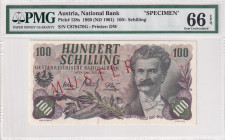 Austria, 100 Shillings, 1960/61, UNC, p138s, SPECIMEN
PMG 66 EPQ, National Bank
Estimate: USD 500-1000