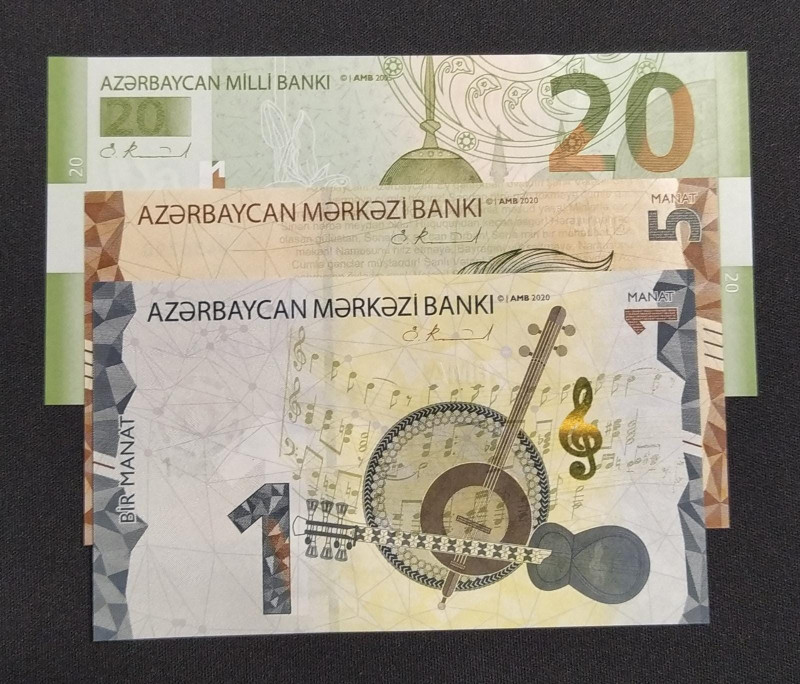 Azerbaijan, 1-5-20 Manat, 2005/2020, UNC, p28, (Total 3 banknotes)
Estimate: US...
