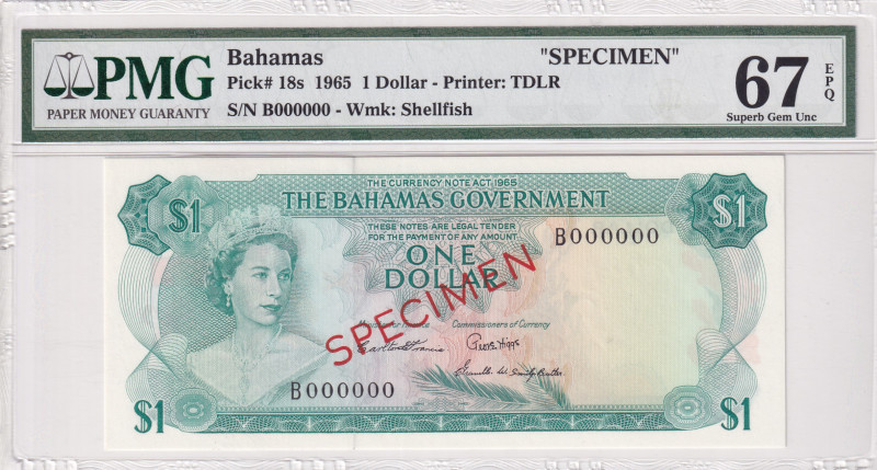 Bahamas, 1 Dollar, 1965, UNC, p18s, SPECIMEN
PMG 67 EPQ, Government of the Baha...