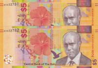 Bahamas, 5 Dollars, 2020, UNC, pNew, (Total 2 consecutive banknotes)
Estimate: USD 40-80