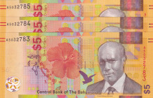 Bahamas, 5 Dollars, 2020, UNC, pNew, (Total 3 consecutive banknotes)
Estimate: USD 60-120