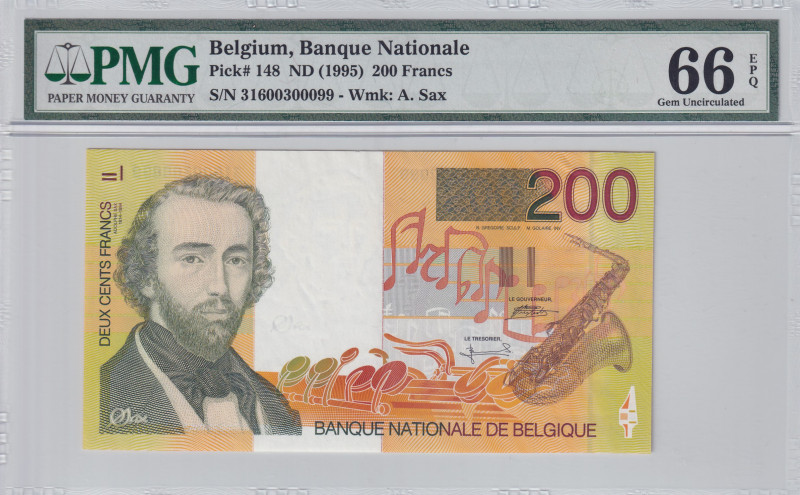 Belgium, 200 Francs, 1995, UNC, p148
PMG 66 EPQ, Banque Nationale
Estimate: US...