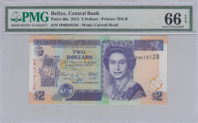 Belize, 2 Dollars, 2014, UNC, p66e
PMG 66 EPQ, Queen Elizabeth II. Potrait
Estimate: USD 25-50