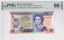 Belize, 2 Dollars, 2017, UNC, p66f
PMG 66 EPQ, Queen Elizabeth II. Potrait
Estimate: USD 30-60