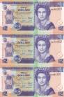 Belize, 2 Dollars, 2017, UNC, p66f, (Total 3 consecutive banknotes)
Queen Elizabeth II. Potrait
Estimate: USD 15-30