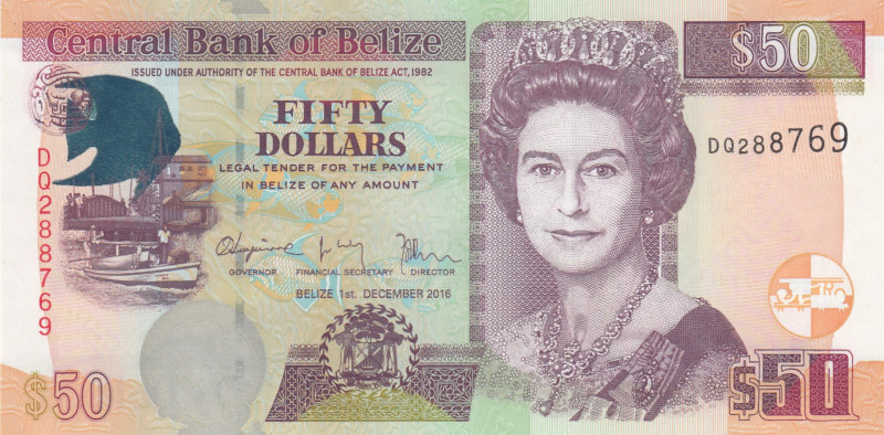 Belize, 50 Dollars, 2016, UNC, p70f
Queen Elizabeth II. Potrait
Estimate: USD ...