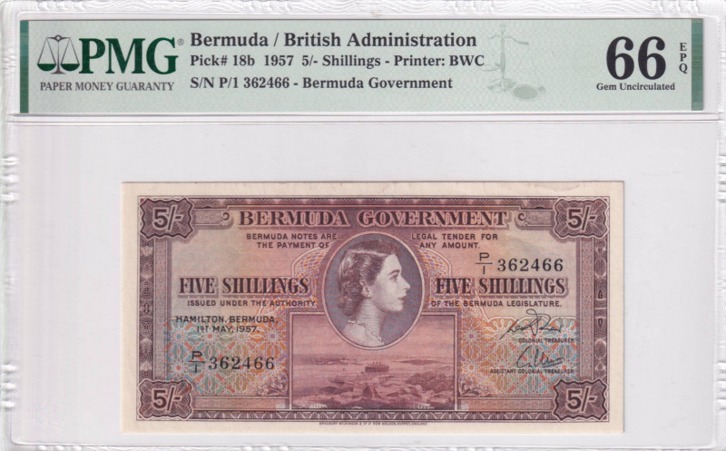 Bermuda, 5 Shillings, 1957, UNC, p18b
PMG 66 EPQ, Queen Elizabeth II. Potrait
...