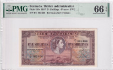 Bermuda, 5 Shillings, 1957, UNC, p18b
PMG 66 EPQ, Queen Elizabeth II. Potrait
Estimate: USD 150-300