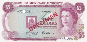 Bermuda, 5 Dollars, 1978, UNC, p29s, SPECIMEN
Queen Elizabeth II. Potrait
Estimate: USD 50-100