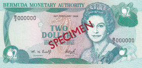 Bermuda, 2 Dollars, 1996, UNC, p40Aas, SPECIMEN
Queen Elizabeth II. Potrait
Estimate: USD 20-40