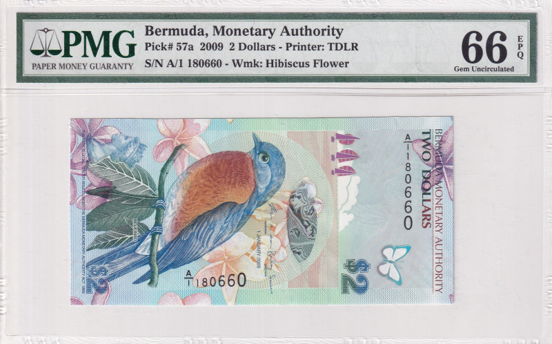 Bermuda, 2 Dollars, 2009, UNC, p57a
PMG 66 EPQ
Estimate: USD 25-50