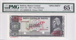 Bolivia, 1 Peso, 1962, UNC, p152s, SPECIMEN
PMG 65 EPQ, Banco Central
Estimate: USD 100-200