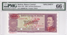 Bolivia, 20 Pesos, 1962, UNC, p155s, SPECIMEN
PMG 66 EPQ, Banco Central
Estimate: USD 150-300