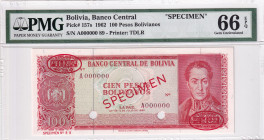 Bolivia, 100 Pesos Bolivianos, 1962, UNC, p127s, SPECIMEN
PMG 66 EPQ, Banco Central
Estimate: USD 200-400