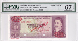 Bolivia, 20 Pesos Bolivianos, 1962, UNC, p161s, SPECIMEN
PMG 67 EPQ, Central Bank
Estimate: USD 100-200
