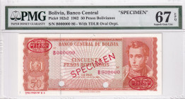 Bolivia, 50 Pesos Bolivianos, 1962, UNC, p162s2, SPECIMEN
PMG 67 EPQ, Banco Central
Estimate: USD 150-300