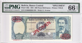 Bolivia, 500 Pesos Bolivianos, 1981, UNC, p166s, SPECIMEN
PMG 66 EPQ, Banco Central
Estimate: USD 200-400