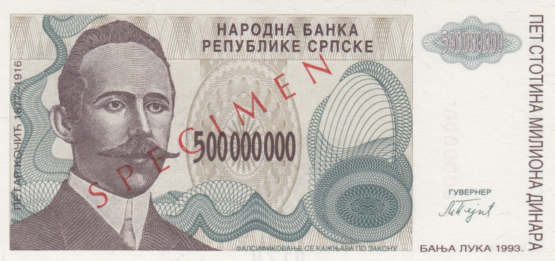 Bosnia - Herzegovina, 500.000.000 Dinara, 1993, UNC, p158, SPECIMEN
Estimate: U...