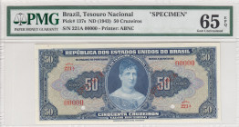 Brazil, 50 Cruzeiros, 1943, UNC, p137s, SPECIMEN
PMG 65 EPQ
Estimate: USD 200-400
