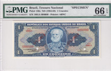 Brazil, 1 Cruzeiro, 1954/58, UNC, p150s, SPECIMEN
PMG 66 EPQ, Tesouro Nacional
Estimate: USD 300-600