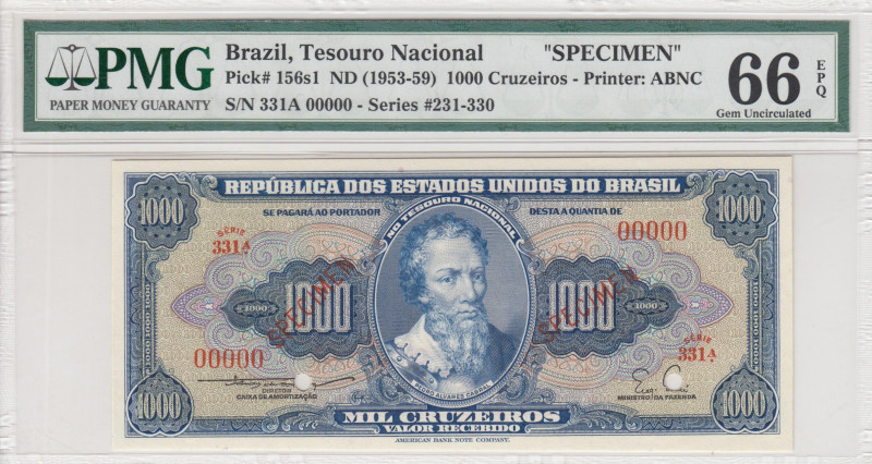 Brazil, 1.000 Cruzeiros, 1953/1959, UNC, p156s1, SPECIMEN
PMG 66 EPQ
Estimate:...