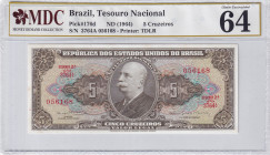 Brazil, 5 Cruzeiros, 1964, UNC, p176d
MDC 64
Estimate: USD 25-50