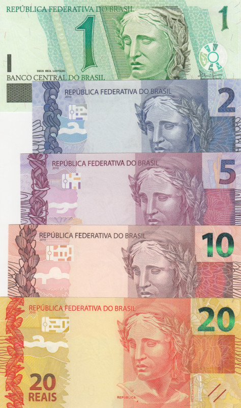 Brazil, 1-2-5-10-20 Reais, 2003/2010, UNC, (Total 5 banknotes)
Estimate: USD 30...