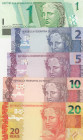 Brazil, 1-2-5-10-20 Reais, 2003/2010, UNC, (Total 5 banknotes)
Estimate: USD 30-60