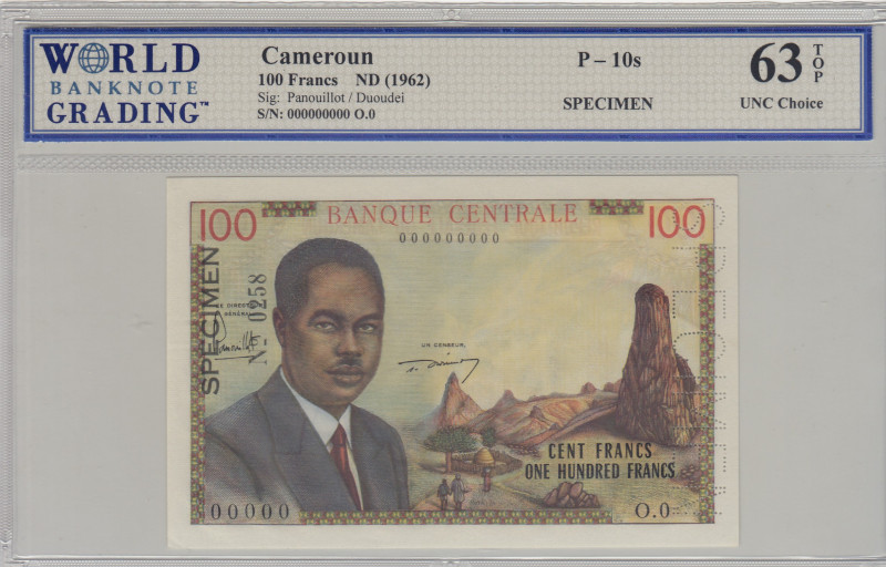 Cameroun, 100 Francs, 1962, UNC, p10s, SPECIMEN
WMG 63 TOP
Estimate: USD 600-1...