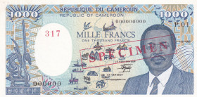 Cameroun, 1.000 Francs, 1989, UNC, p26s, SPECIMEN
Republıqe du CAMEROUN
Estimate: USD 150-300