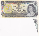 Canada, 1 Dollar, 1973, UNC, p85c
The upper one is cut from two banknotes in blocks of 2, Queen Elizabeth II Portrait
Estimate: USD 30-60
