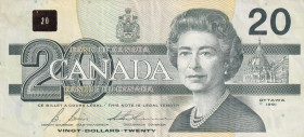 Canada, 20 Dollars, 1991, XF, p97b
Queen Elizabeth II. Potrait
Estimate: USD 40-80
