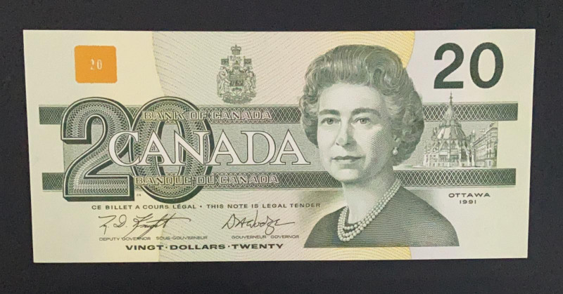 Canada, 20 Dollars, 1991, UNC, p97d
Queen Elizabeth II. Potrait
Estimate: USD ...