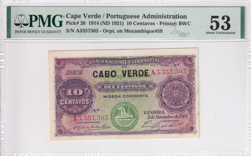 Cape Verde, 10 Centavos, 1914, AUNC, p20
PMG 53, Cape Verde / Portugese Adminis...