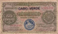 Cape Verde, 50 Centavos, 1921, FINE, p22
There are stains and openings.
Estimate: USD 125-250