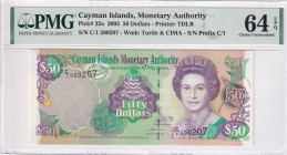 Cayman Islands, 50 Dollars, 2003, UNC, p32a
PMG 64 EPQ, Queen Elizabeth II. Potrait
Estimate: USD 225-450