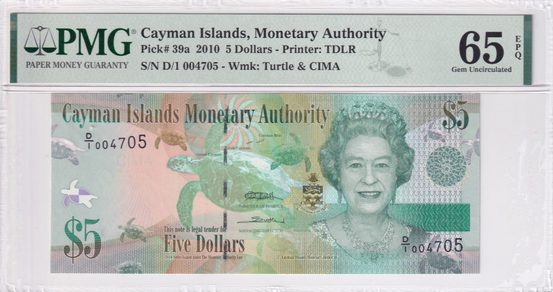 Cayman Islands, 5 Dollars, 2010, UNC, p39a
PMG 65 EPQ, Queen Elizabeth II. Potr...