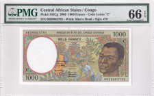 Central African States, 1.000 Francs, 2000, UNC, p102Cg
PMG 66 EPQ, "C'' Congo
Estimate: USD 30-60