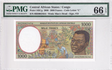 Central African States, 1.000 Francs, 2000, UNC, p102Cg
PMG 66 EPQ
Estimate: USD 30-60