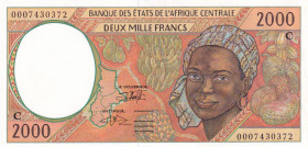 Central African States, 2.000 Francs, 2000, UNC, p103Cg
Light handling, "C'' Congo
Estimate: USD 15-30