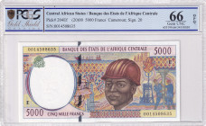 Central African States, 5.000 Francs, 2000, UNC, p204Ef
PCGS 66 OPQ, "E" Cameroun
Estimate: USD 60-120