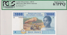 Central African States, 1.000 Francs, 2015, UNC, p207Uc
PCGS 67 PPQ
Estimate: USD 25-50