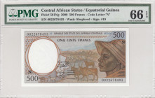 Central African States, 500 Francs, 2000, UNC, p501Ng
PMG 66 EPQ, "N" Equatorial Guinea
Estimate: USD 25-50