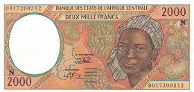 Central African States, 2.000 Francs, 2000, UNC, p503Ng
"N" Equatorial Guinea, Light handling
Estimate: USD 15-30