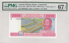 Central African States, 2.000 Francs, 2015, UNC, p613U
PMG 67 EPQ, High condition , "U'' Cameroun
Estimate: USD 35-70