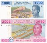 Central African States, 1.000-2.000 Francs, 2002, UNC, p207U; p208U
"U'' Cameroun
Estimate: USD 15-30